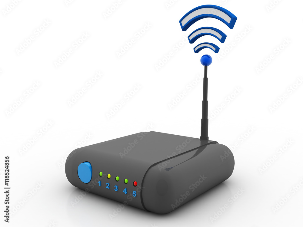 Poster 3d rendering transmitter wifi network