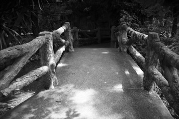 Bridge with artificial wooden created by cement. (Blurry Background)