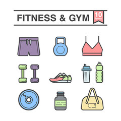 Fitness & GYM set of 10 icons.