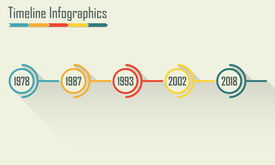 Fototapeta na wymiar Timeline Infographics template with shadow. Horizontal design elements. Colorful vector illustration.