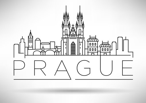 Minimal Vector Prague City Linear Skyline with Typographic Desig