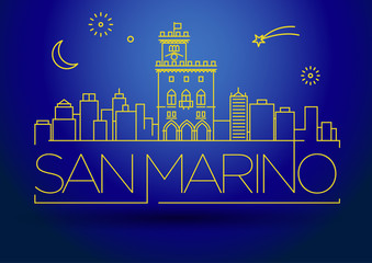 Naklejka premium Minimal Vector San Marino City Linear Skyline with Typographic D
