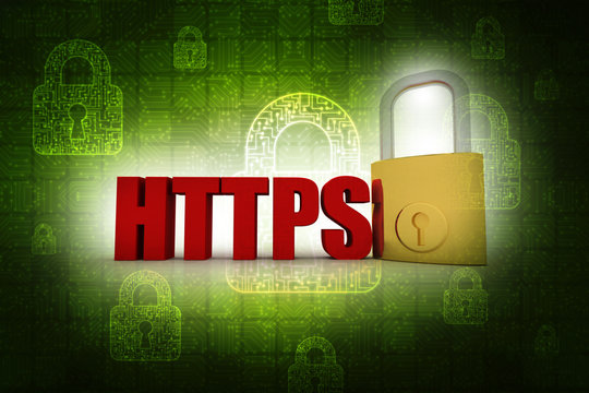 3d rendering Padlock with HTTPS
