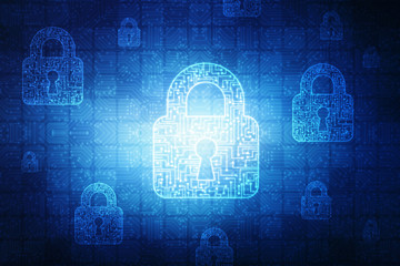 Security concept: Lock on digital screen, contrast, 2d illustration