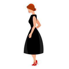 the girl dressed in little elegant black dress and wearing red shoes, vector illustration