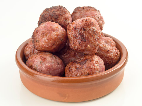 Fried Meatballs In Clay Pot, Isolated