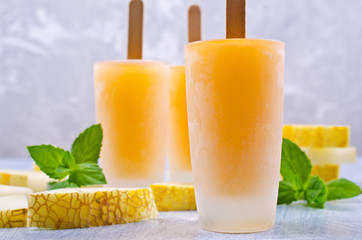 Homemade ice lolly of melon
