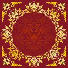 Vector Asian style frame. Oriental background. Gold ornament on a burgundy background.