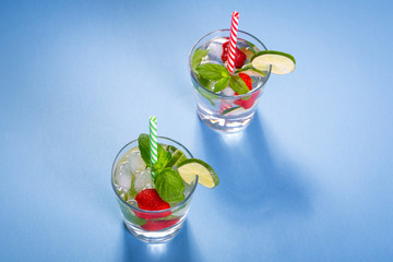 Fresh mojito cocktail with strawberries