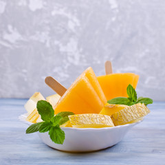 Homemade ice lolly of melon
