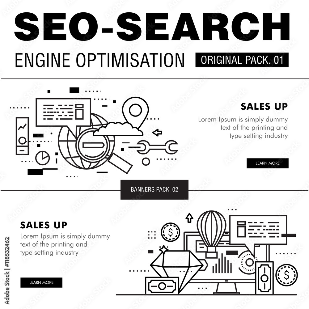 Poster modern seo development pack. thin line icons optimization technology. analytics internet collection 