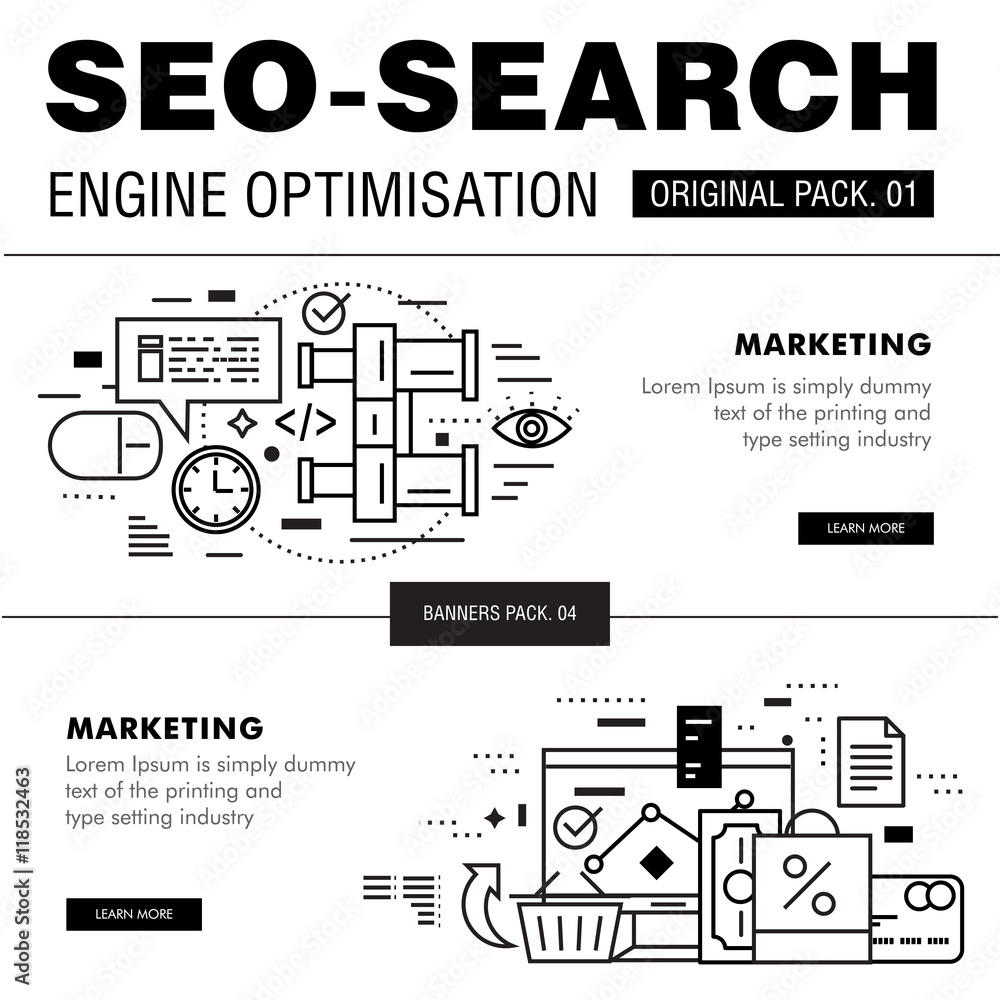Poster modern seo development pack. thin line icons optimization technology. analytics internet collection 