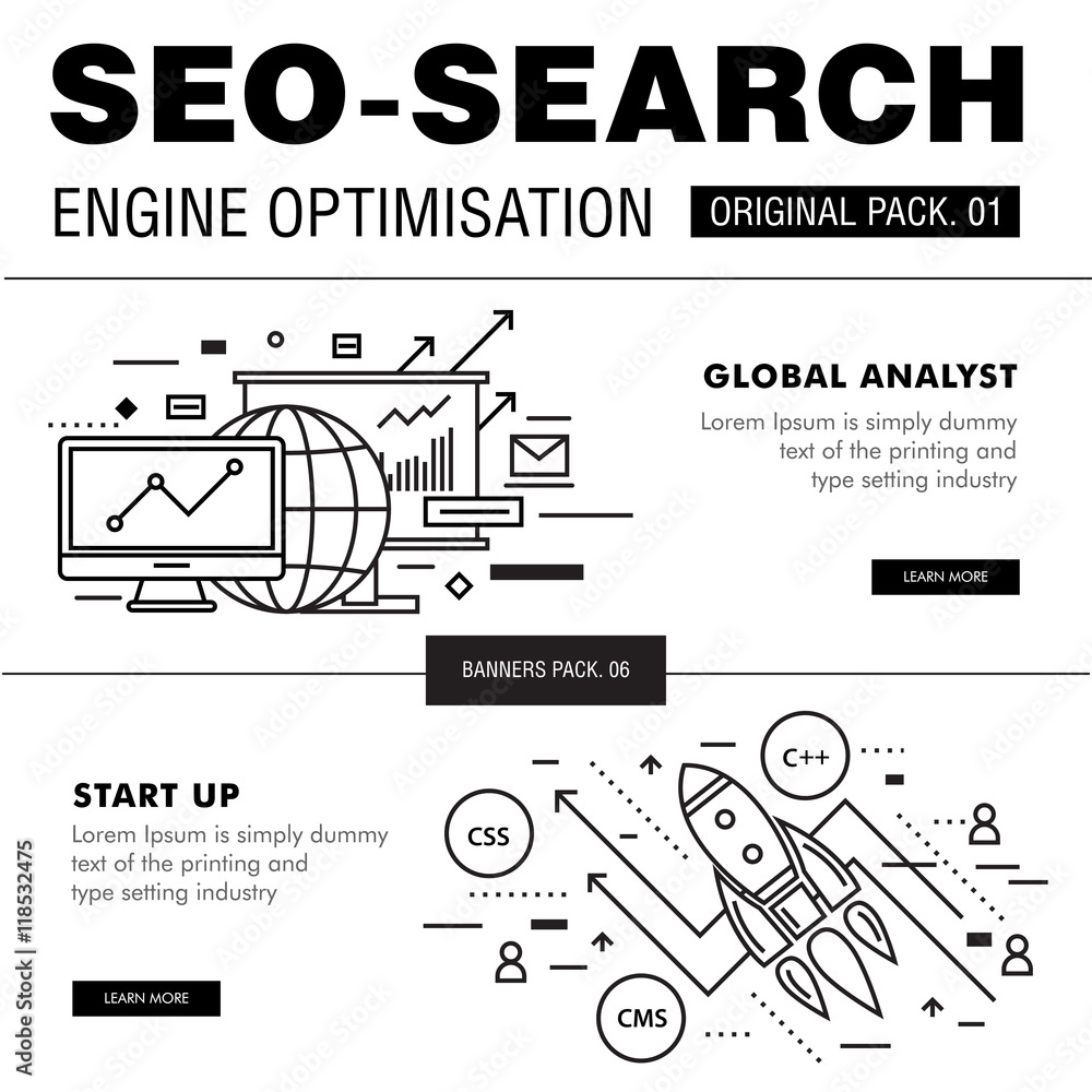 Poster modern seo development pack. thin line icons optimization technology. analytics internet collection 