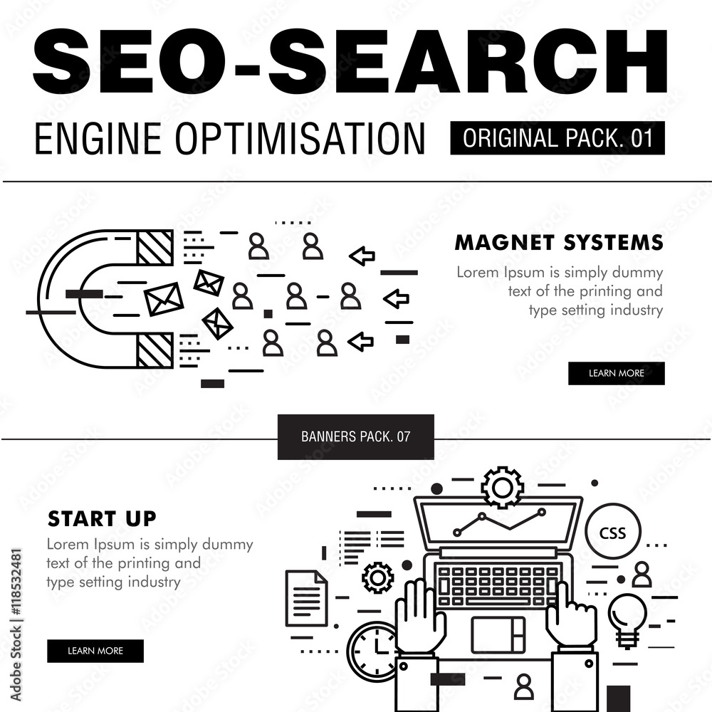 Poster modern seo development pack. thin line icons optimization technology. analytics internet collection 
