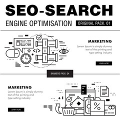 Modern seo development pack. Thin line icons optimization technology. Analytics internet collection future infographics industry elements. High quality vector symbol. Stroke pictogram for web design.