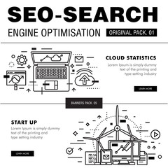 Modern seo development pack. Thin line icons optimization technology. Analytics internet collection future infographics industry elements. High quality vector symbol. Stroke pictogram for web design.