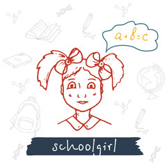 Hand drawn school girl. Icons for school