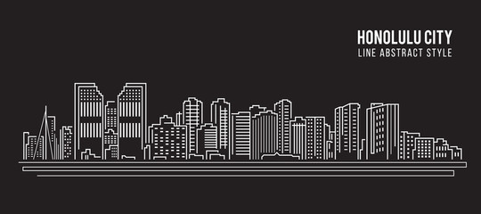 Cityscape Building Line art Vector Illustration design - Honolulu city