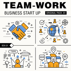 Obraz na płótnie Canvas Modern team work pack. Thin line icons business works. Group people organization meeting future business industry elements. High quality vector symbol. Stroke pictogram for web design.