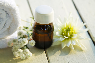 oil on the wood spa and body massage towel