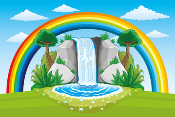 Fototapeta premium Beautiful waterfall and rainbow.