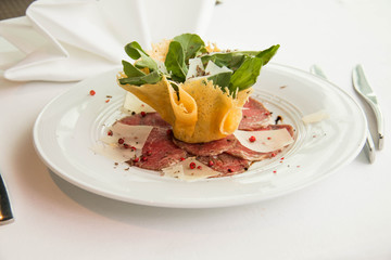 Carpaccio made from slice beet sirloin