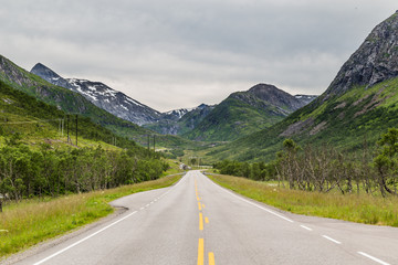 Naklejka premium European route E10 entering Lofoten Islands in northern Norway