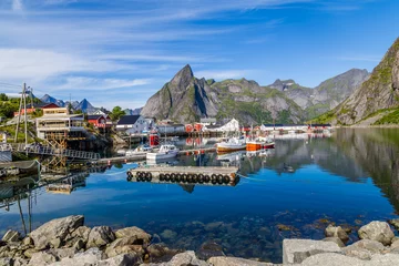 Crédence de cuisine en verre imprimé Reinefjorden Picturesque harbor of Hamnoy Lofoten Islands, North Norway