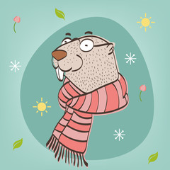 Happy Groundhog Day. Vector illustration with grounhog.