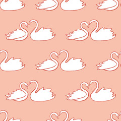 Couple of swans seamless pattern. Design element for wedding greeting card, valentines day invitation, honeymoon postcard. Vintage style, hand drawn pen and ink