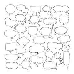 Vector hand drawn doodle set of sketch speech bubbles clouds.
