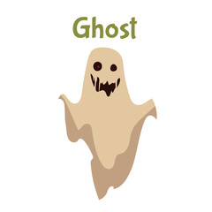Scary ghost, Halloween costume idea, cartoon style vector illustration isolated on white background. Frightening red-eye ghost, traditional symbol of Halloween