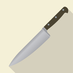 Knife icon in flat design with long shadow. Colorful vector illustration.
