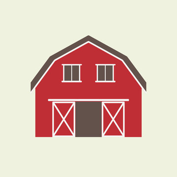 Barn house icon or sign isolated on white background. Vector illustration of red farm house.