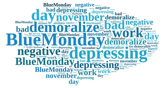 Illustration with word cloud on Blue Monday.