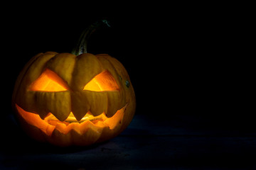 Halloween pumpkin head jack in darkness night