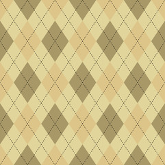 Naklejka premium Seamless argyle pattern in dark ecru brown, soft orange & soft yellow with black stitch.