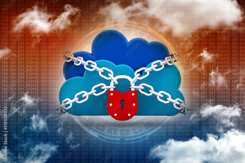 Poster 3d rendering cloud computing, security