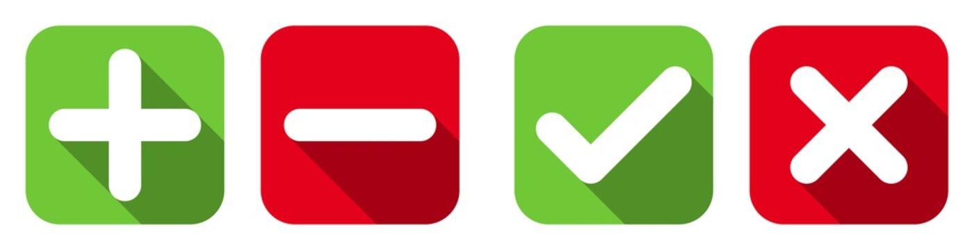 Set of plus, minus, check & cross flat icons