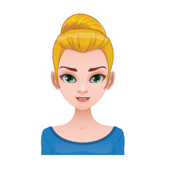 Blonde woman with hair in a tight bun
