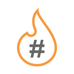 Isolated isolated line art flame icon with a hash tag