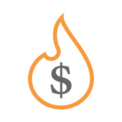 Isolated isolated line art flame icon with a dollar sign