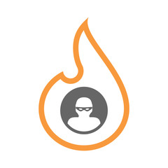 Isolated isolated line art flame icon with a thief