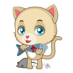 Cute yellow cat showing off his trophies