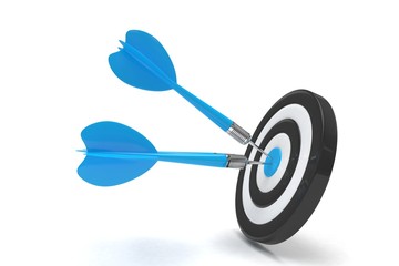 Three arrows darts in center. 3d rendering.