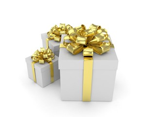 three gift boxes with bows isolated on white. 3d rendering.