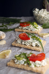 Appetizer.Toasts with cottege cheese