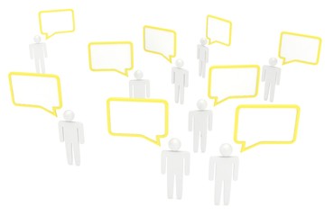 people with talk bubbles isolated over a white background. 3d rendering.