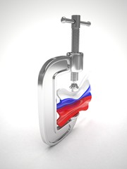 Russia's flag in clamp, crisis, sanction concept. 3d rendering.