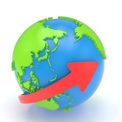 Arrow and Earth globe. 3d render